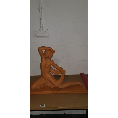 495 - Art Deco terracotta figure of semi nude young lady (large) impressed terracotta mark to base(damage ... 