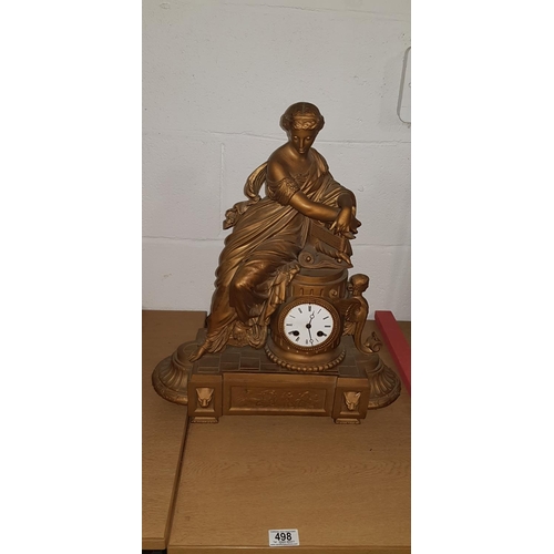 498 - Spelter clock -figurine of seated woamn