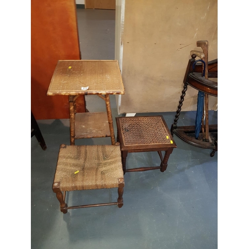 212 - Early bamboo side table and 2 stools