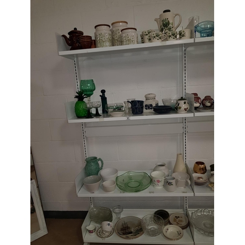 61 - 4 shelves of mixed glass and china including Hornsea pottery