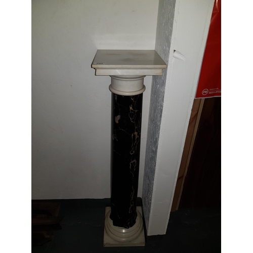 231 - Black Veined marble Torchere with white marble base and top (some damage to base of the column)