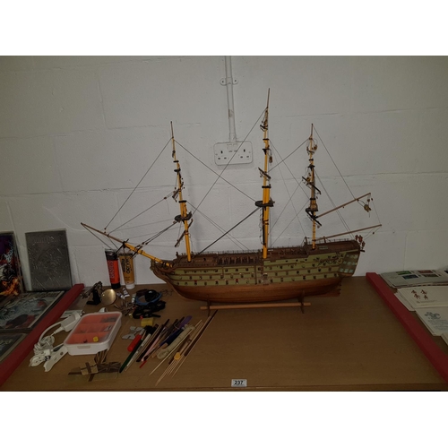 237 - HMS Victory model ship and quantity of tools for model building