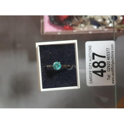 487 - 9k gold ladies ring with turquoise stone
