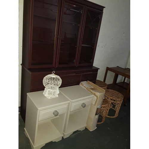 514 - Quantity of furniture including vanity unit , glass display unit, bedside cabinets