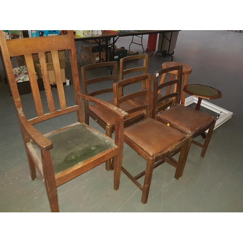 572 - 5 chairs including one carver, stool, small occasional table and UPVC window