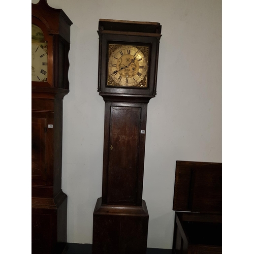 256 - Brass faced oak longcase clock - for restoration