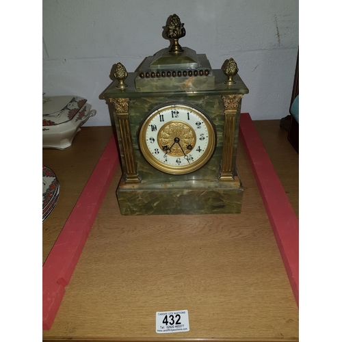 432 - A green marble mantle clock