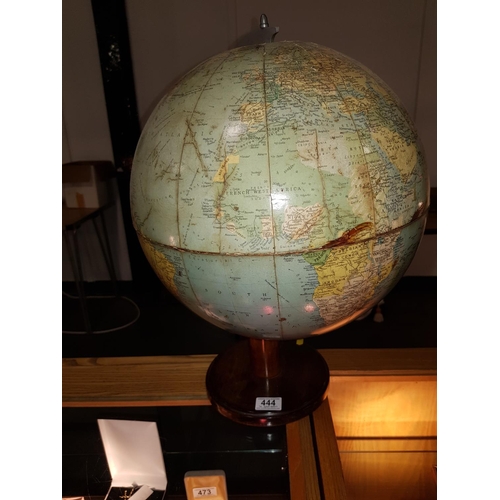 444 - Phillips standard globe on wooden stand with compass