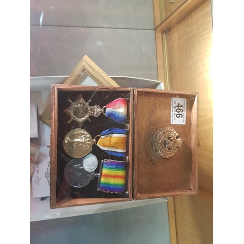 466 - Medals awarded to SPR EJ Horwood R.E 1914 - 1918 including silver coloured pendant and R.E badge - a... 