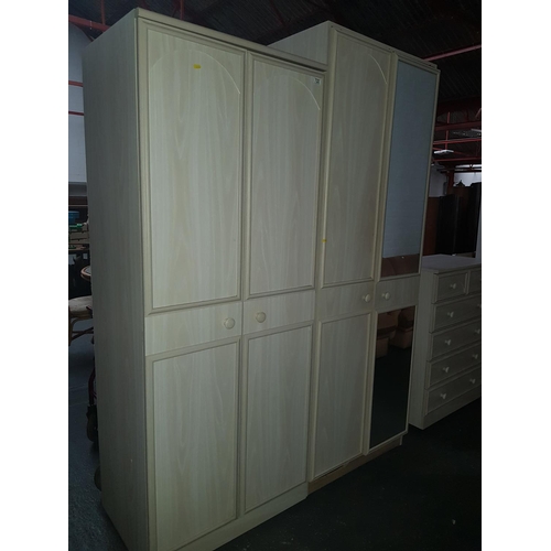 722 - Two wooden wardrobes, one with mirror