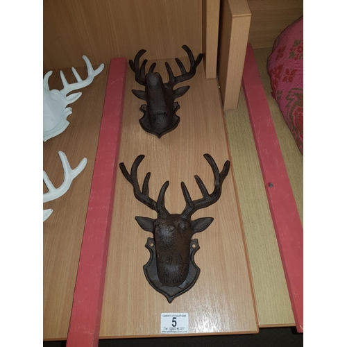 5 - 2 x cast iron deer heads