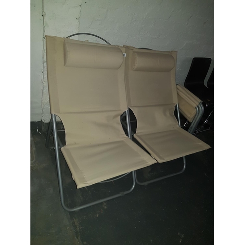 664 - 2 sun loungers and fold up chairs/stools