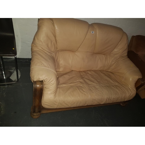 666 - Wooden framed leather 2 seater sofa