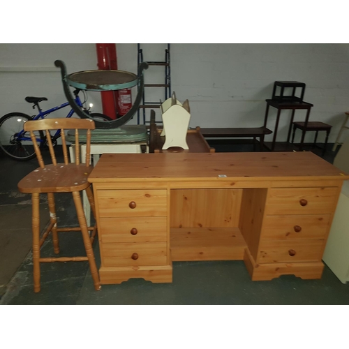 688 - Pine 6 drawer desk with pine breakfast chair