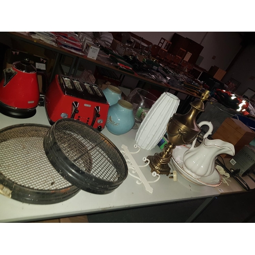 767 - Miscellaneous items including toaster, kettle, lamp etc.