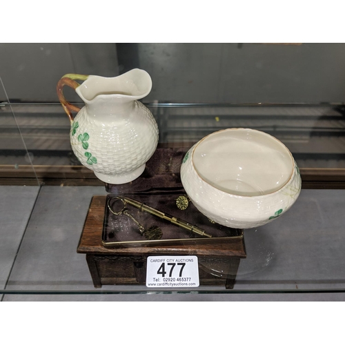 477 - A Belleek jug and bowl