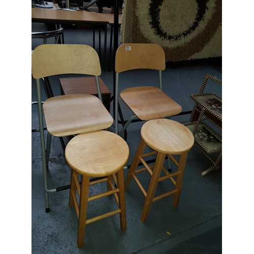 771 - Two fold up stools and a pair of pine stools