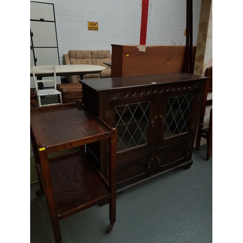 792 - Glazed two door display cabinet and a hostess trolley