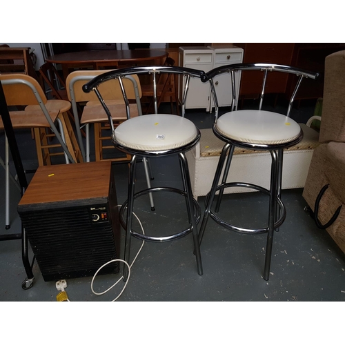 803 - A dehumidifer and two chrome framed high stools