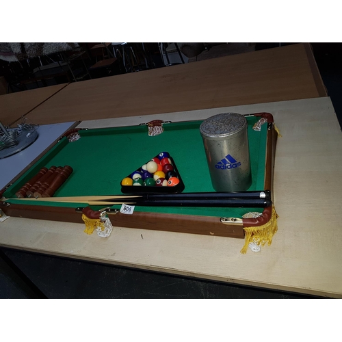 806 - Child's pool table with balls,cues