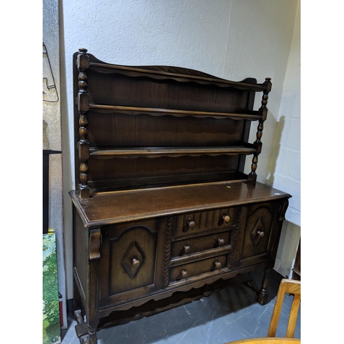 263 - Oak dresser and a stained glass dresser back