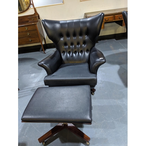 268 - Retro Sixty Two or Bond chair in black upholstery with Rosewood legs with footstool