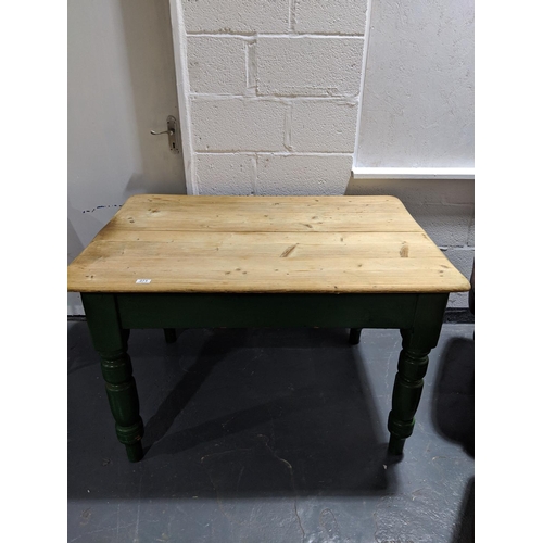 271 - Pine scrub top table with single drawer and painted legs