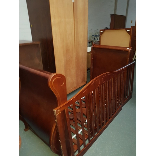 867 - Wooden sleigh cot bed with 1 drawer