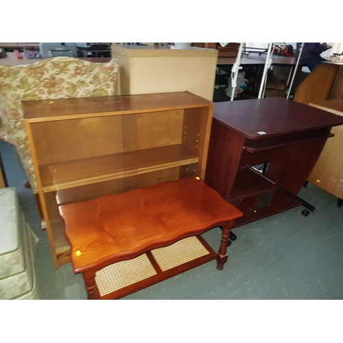 886 - Computer desk, glass fronted display cabinet and a coffee table