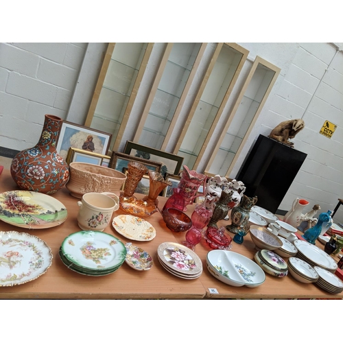 46 - Cranberry glass,china plates including Royal Doulton, Royal Worcester, Noritake part dinner service ... 