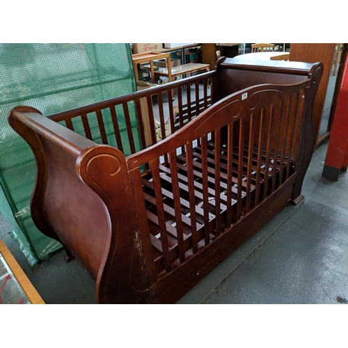 706 - Wooden sleigh cot bed with 1 drawer