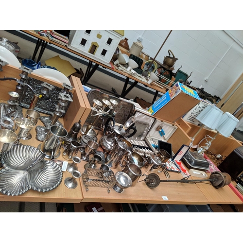 17 - A large quantity of silver plated items, boxed cutlery, lamps etc.