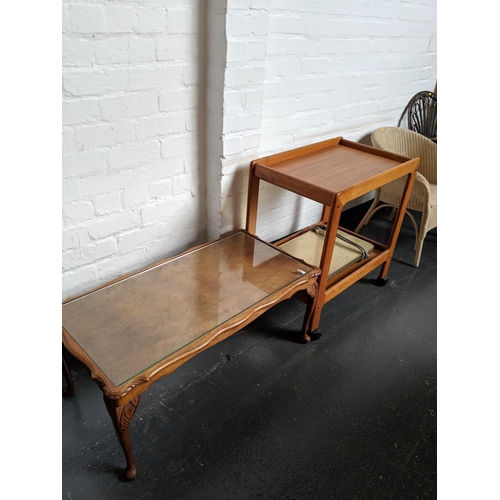 765 - A glass topped coffee table and a drinks trolley