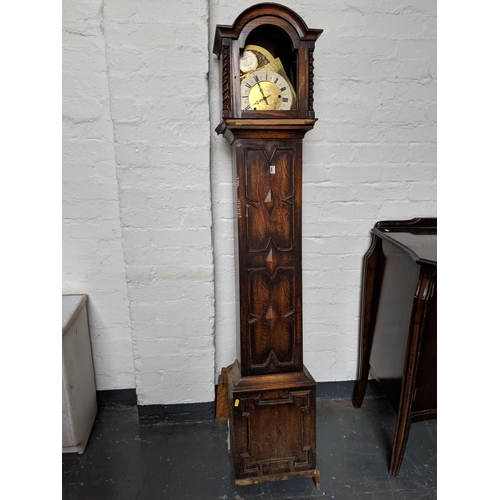 768 - An oak cased grandmother clock ( for restoration )