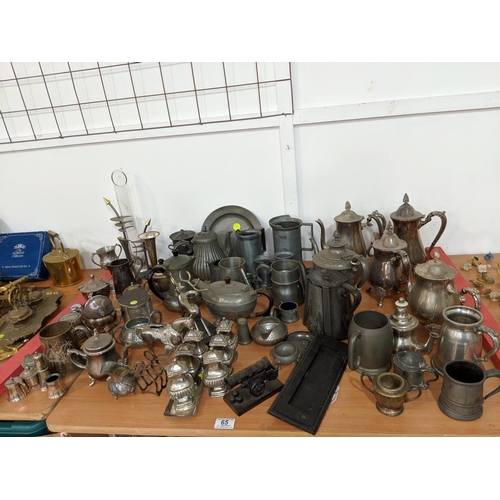 65 - A large collection of metalware, pewter and silver plate items