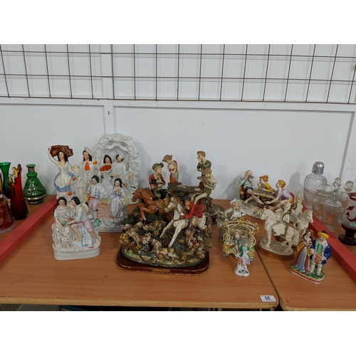 68 - Staffordshire flat backs, large Capodimonte figures etc.