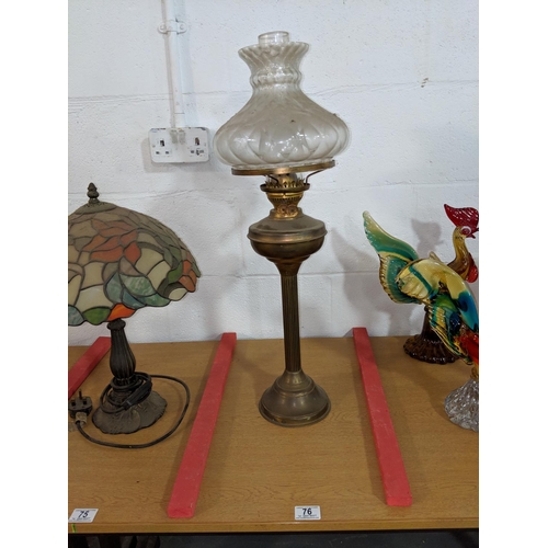 76 - A large brass oil lamp