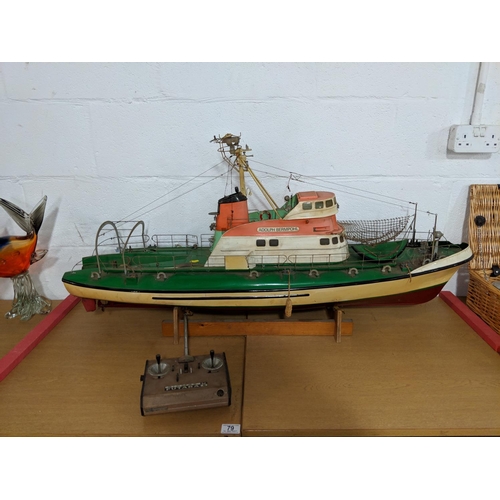 79 - A vintage, large radio controlled fishing trawler with remote