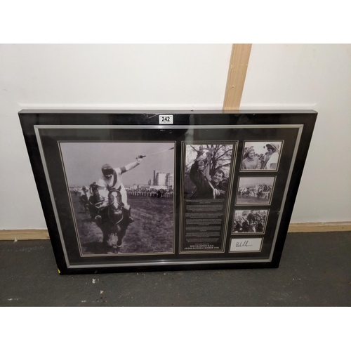 242 - A framed and glazed pictorial momento of Bob Champion, Grand National winning jockey 1981, signed