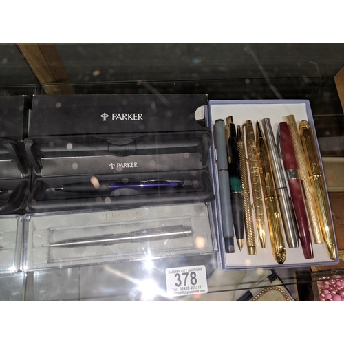 378 - A Sheaffer fountain pen ,Sheaffer gold plated pen, Iridium point fountain pen, Parker pens etc.