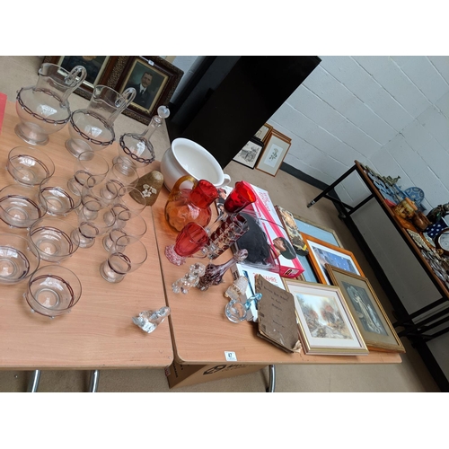47 - Mixed miscellaneous items including pictures, glassware, wigs etc.