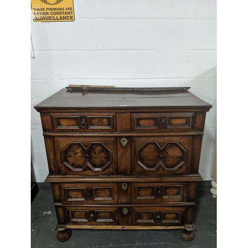 205 - An 18th century oak five drawer chest on chest/ attic chest
