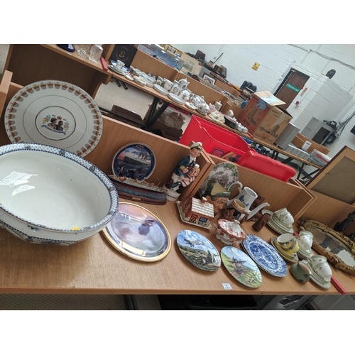 1 - Mixed miscellaneous china including Royal Corona Ware bowl, Royal Doulton commerative plates, toby j... 