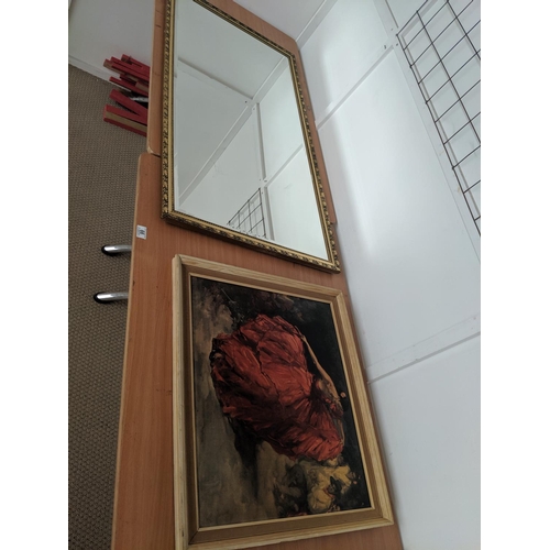 66 - A large gilt framed mirror and a retro Spanish flamenco dancer framed print