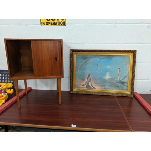44 - A 'Wings Of Love' retro print and a teak record cabinet