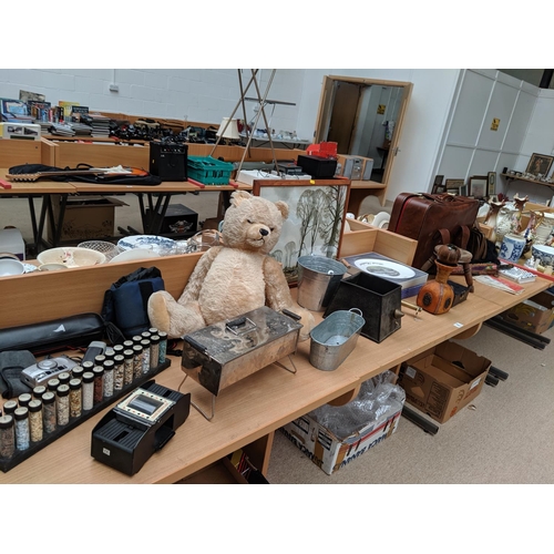 20 - Mixed miscellaneous items including picture,teddy, small wooden stool etc.