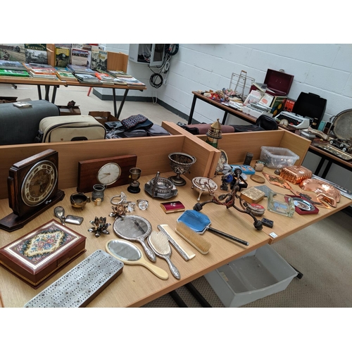 3 - A selection of metalware etc, vintage items including wooden clocks