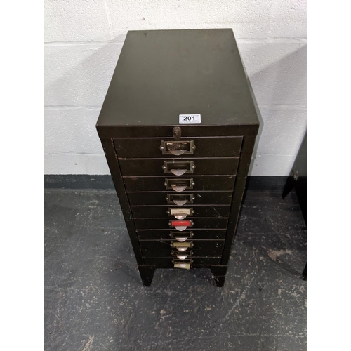 201 - A vintage ten drawer metal filing cabinet