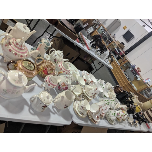 113 - Teapots including Victorian cups and sauces including Colclough, Royal Crown Derby etc