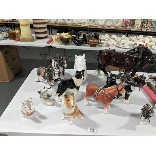 116 - A selection of china shire horses, dogs and others